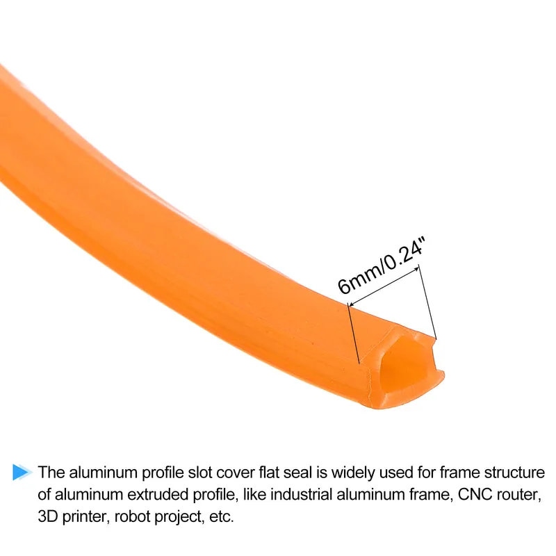 Aluminum Profile Slot Cover Flat Seal Orange 10M 6mm 2020 Series