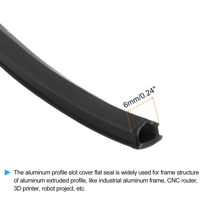 Aluminum Profile Slot Cover Flat Seal Black 10M 6mm 2020 Series