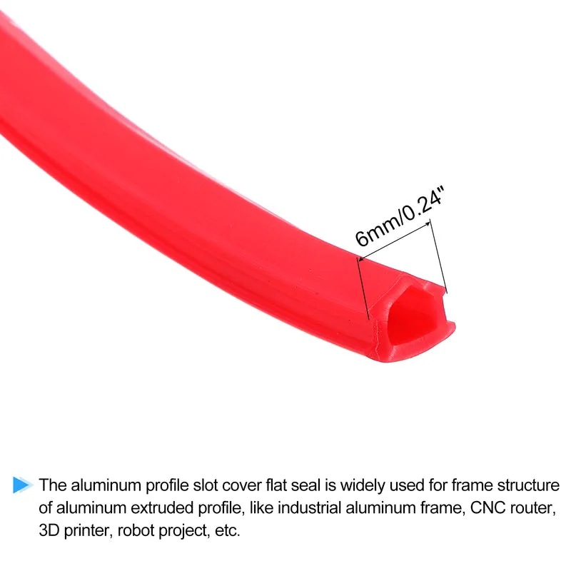 Aluminum Profile Slot Cover Flat Seal Red 3Meter 6mm 2020 Series