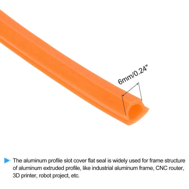 Aluminum Profile Slot Cover Flat Seal Orange 3Meter 6mm 2020 Series