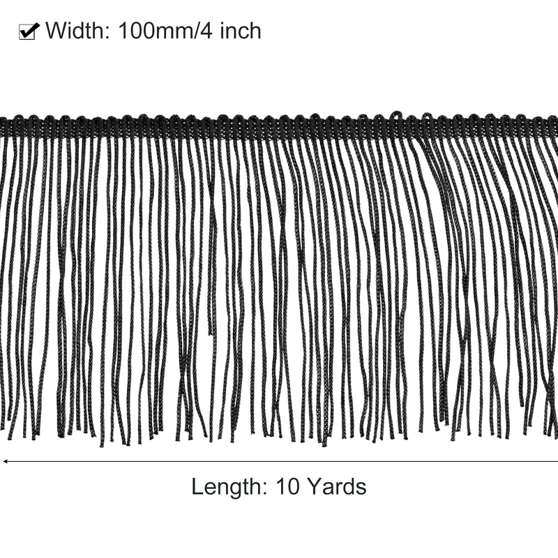 10 Yards 4 Inch Chainette Fringe Trim Tassel Sewing Trim for Clothes, Black