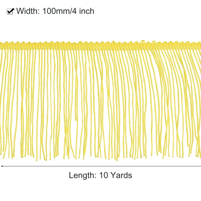10 Yards 4 Inch Chainette Fringe Trim Tassel Sewing Trim for Clothes Yellow
