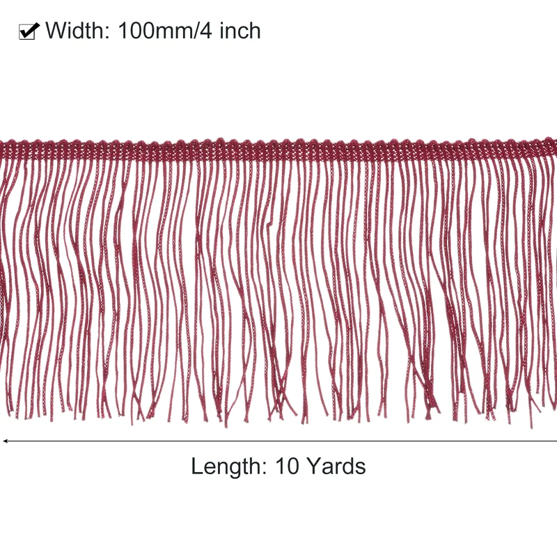 10 Yards 4 Inch Chainette Fringe Trim Tassel Sewing Trim for Clothes, Red