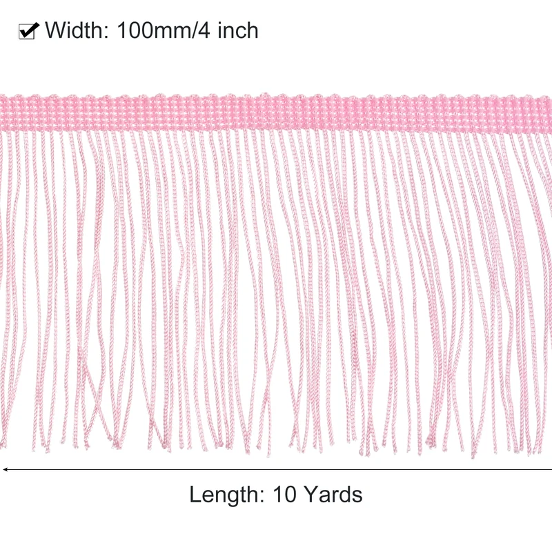 10 Yards 4 Inch Chainette Fringe Trim Tassel Sewing Trim for Clothes, Pink