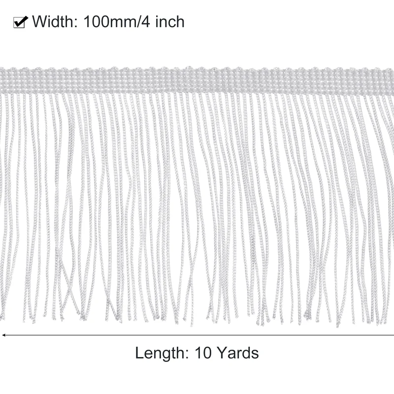 10 Yards 4 Inch Chainette Fringe Trim Tassel Sewing Trim for Clothes, Silver