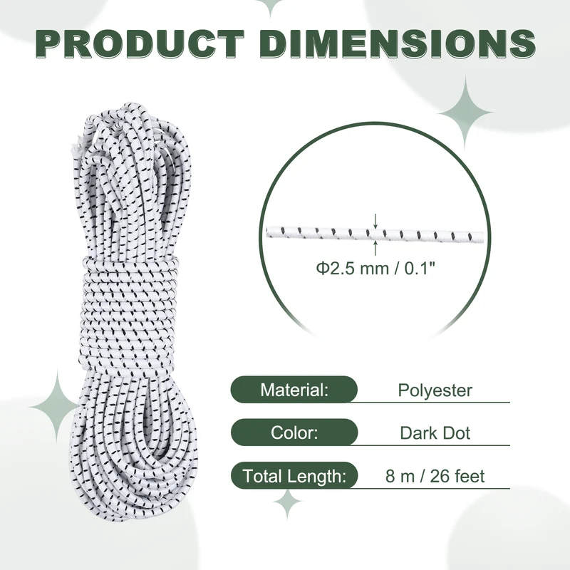1/8 Inch Elastic Bungee Shock Cords 26 Feet Stretch String Rope, Dark Dot
