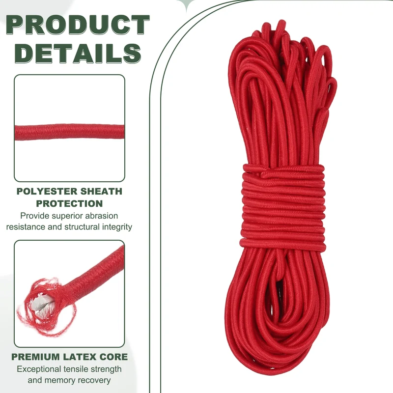 1/8 Inch Elastic Bungee Shock Cords 26 Feet Stretch String Rope, Red