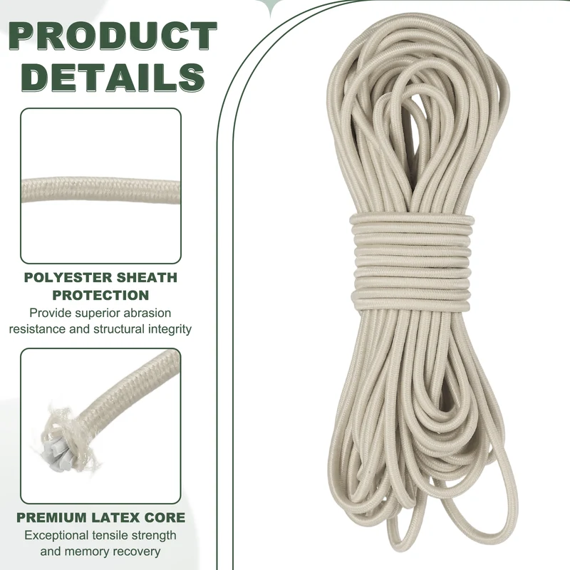1/8 Inch Elastic Bungee Shock Cords 26 Feet Stretch String Rope, Beige