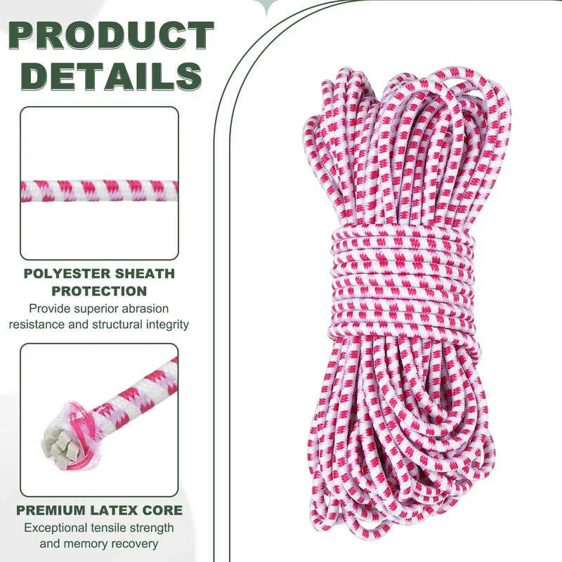 1/8 Inch Elastic Bungee Shock Cords 26 Feet Stretch String Rope, Red Dot