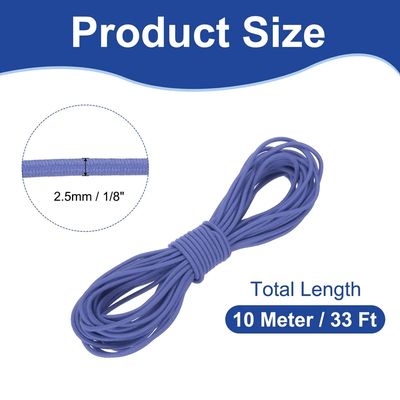 1/8" x 33' Elastic Bungee Cord, Bungee Shock Cord, Blue Purple