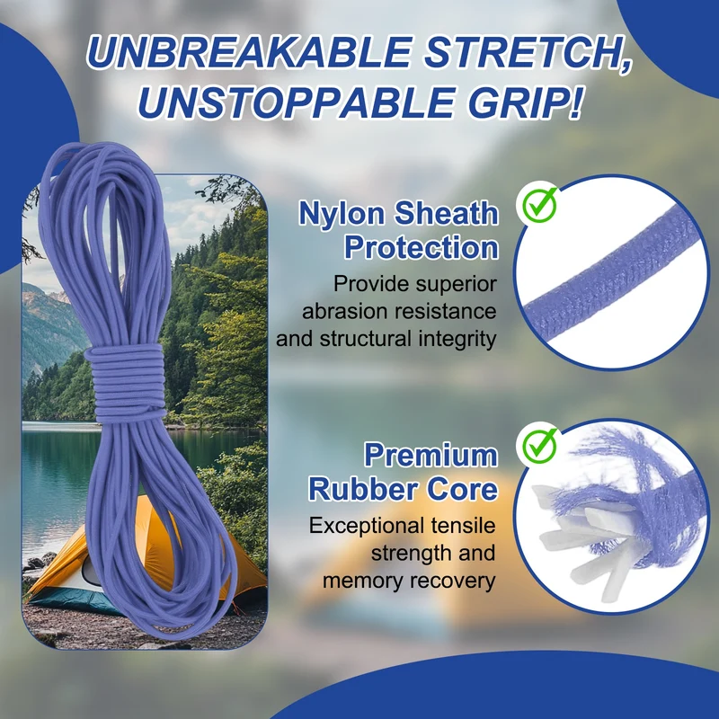 1/8" x 33' Elastic Bungee Cord, Bungee Shock Cord, Blue Purple