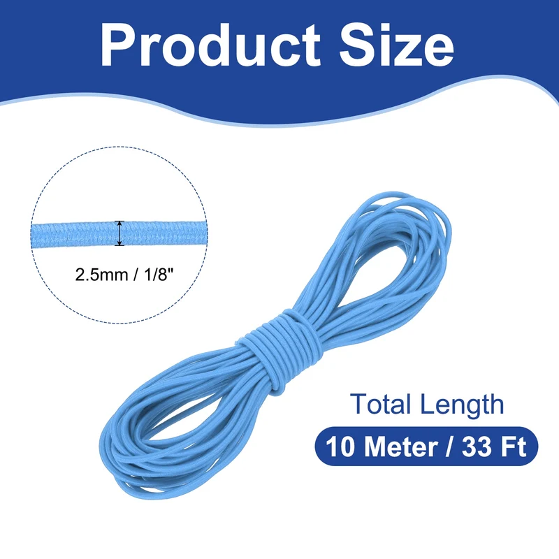 1/8" x 33' Elastic Bungee Cord, Bungee Shock Cord, Light Blue