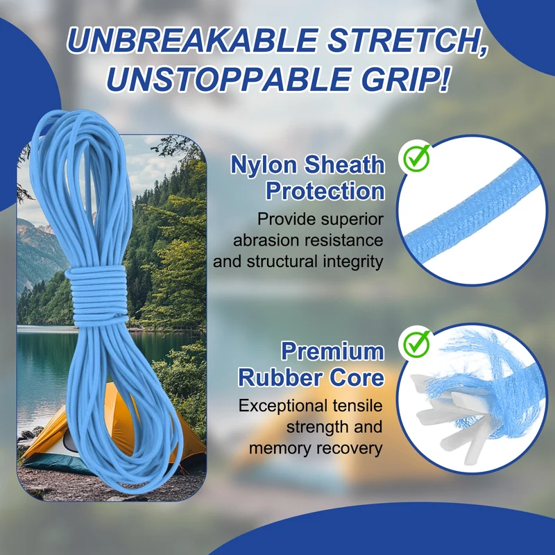 1/8" x 33' Elastic Bungee Cord, Bungee Shock Cord, Light Blue