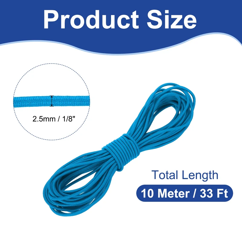 1/8" x 33' Elastic Bungee Cord, Bungee Shock Cord, Sky Blue