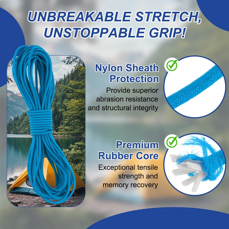 1/8" x 33' Elastic Bungee Cord, Bungee Shock Cord, Sky Blue