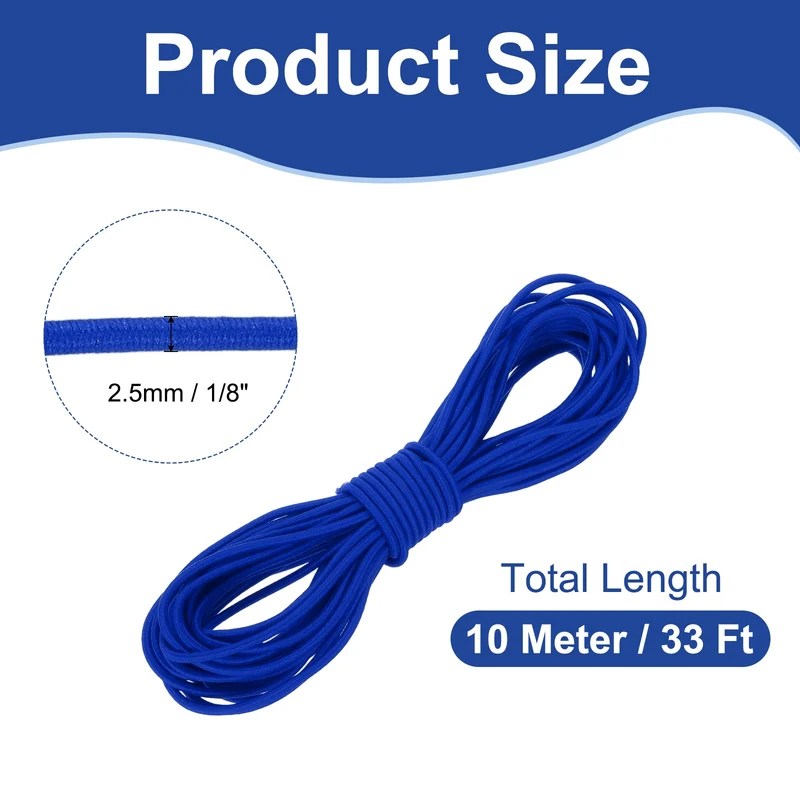 1/8" x 33' Elastic Bungee Cord, Bungee Shock Cord, Sapphire Blue