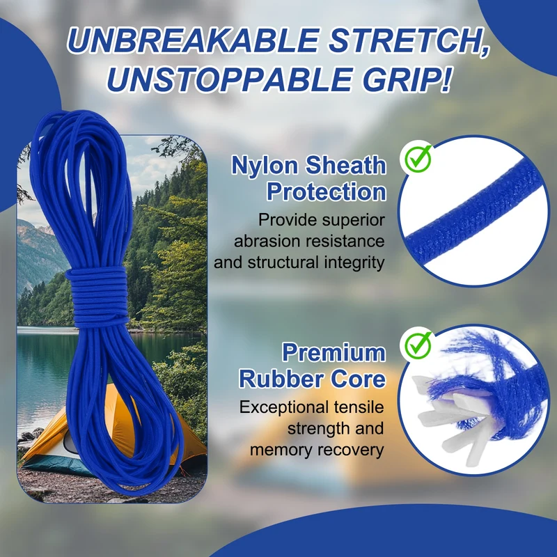 1/8" x 33' Elastic Bungee Cord, Bungee Shock Cord, Sapphire Blue