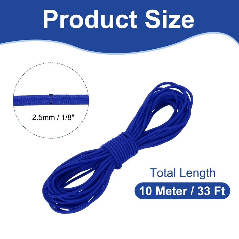 1/8" x 33' Elastic Bungee Cord, Bungee Shock Cord, Dark Blue