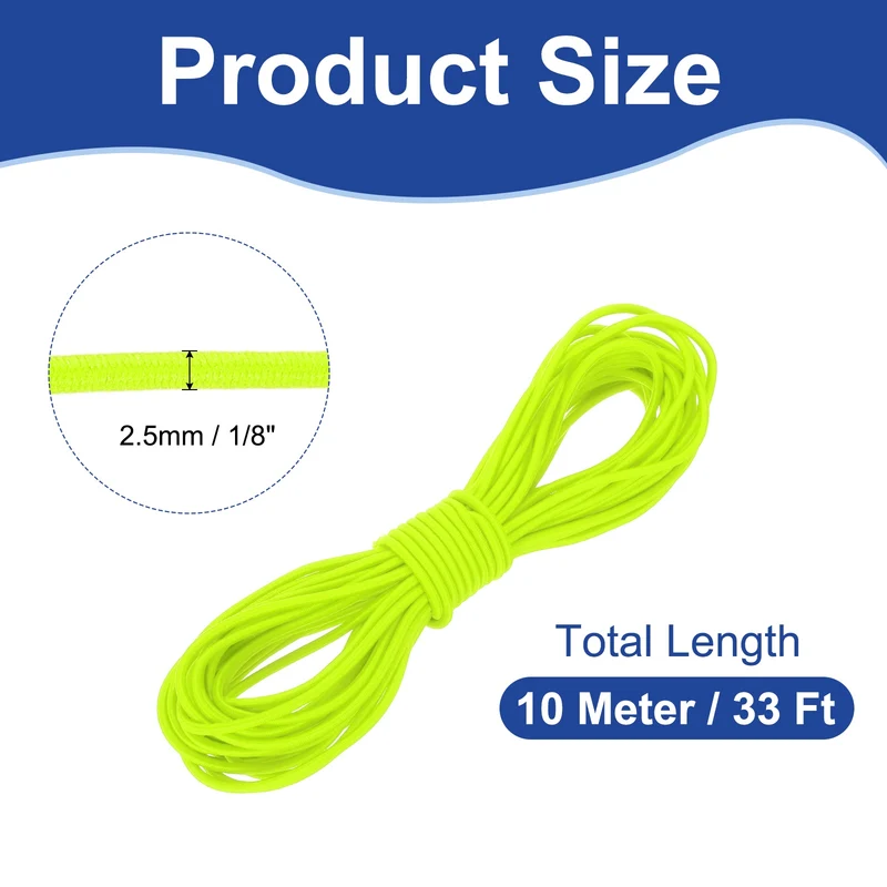 1/8" x 33' Elastic Bungee Cord, Bungee Shock Cord, Light Green