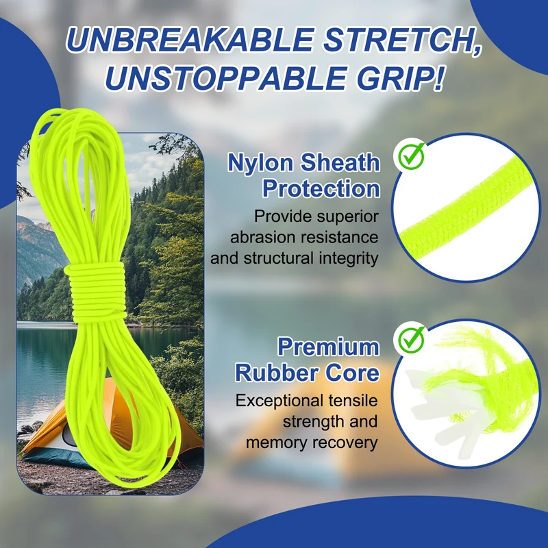 1/8" x 33' Elastic Bungee Cord, Bungee Shock Cord, Light Green