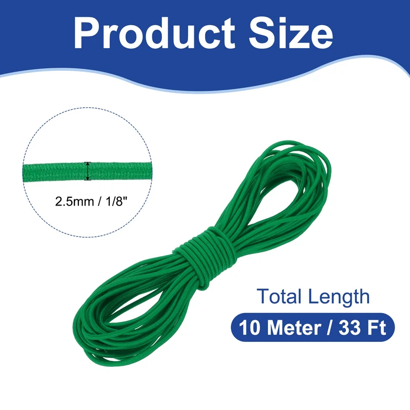 1/8" x 33' Elastic Bungee Cord, Bungee Shock Cord, Green
