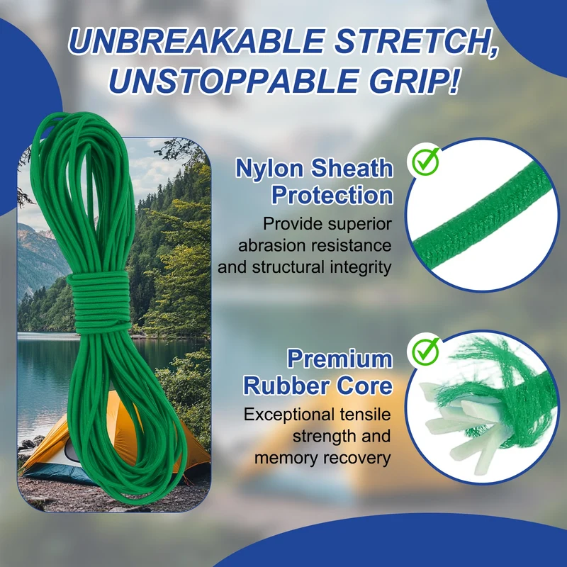 1/8" x 33' Elastic Bungee Cord, Bungee Shock Cord, Green