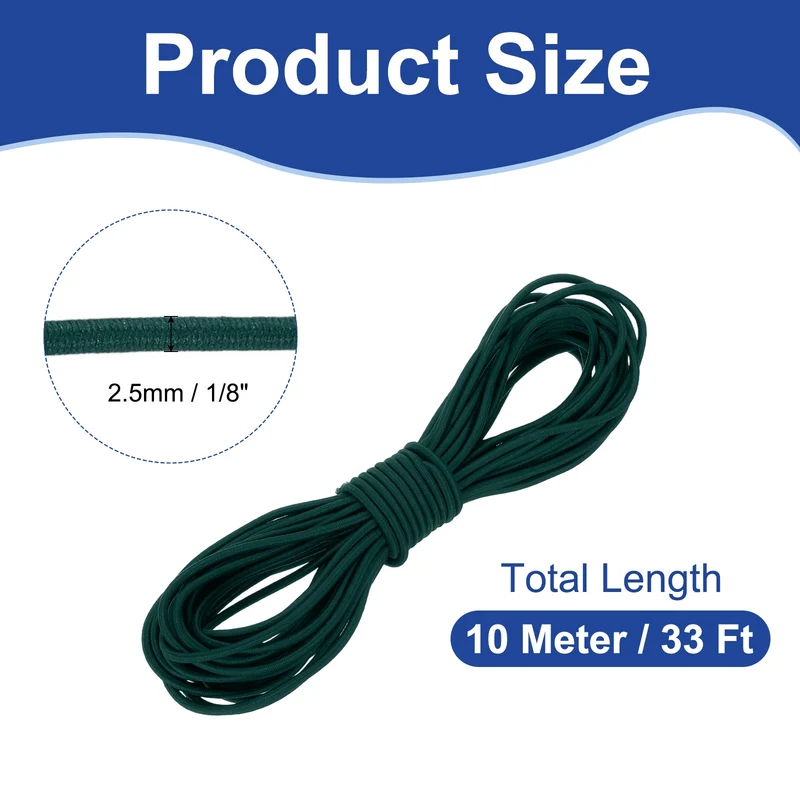 1/8" x 33' Elastic Bungee Cord, Bungee Shock Cord, Dark Green