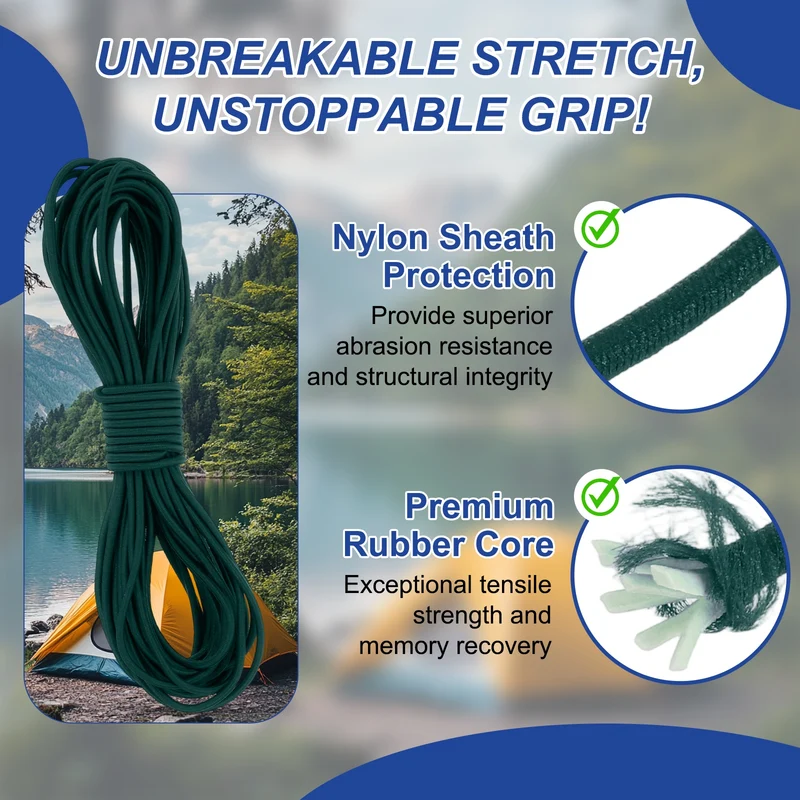 1/8" x 33' Elastic Bungee Cord, Bungee Shock Cord, Dark Green