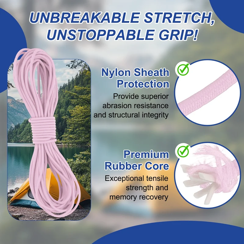 1/8" x 33' Elastic Bungee Cord, Bungee Shock Cord, Light Pink