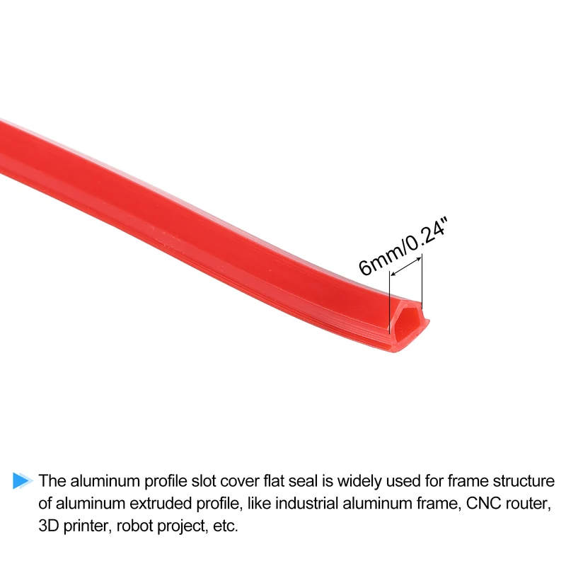 Aluminum Profile Slot Cover Flat Seal Red 12M 6mm 2020 Series 1Pcs