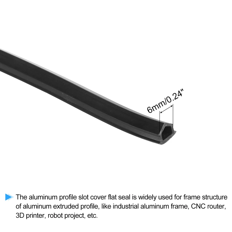Aluminum Profile Slot Cover Flat Seal Black 15M 6mm 2020 Series 1Pcs