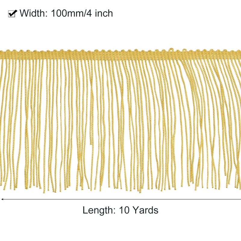 10 Yards 4 Inch Chainette Fringe Trim Tassel Sewing Trim for Clothes, Gold