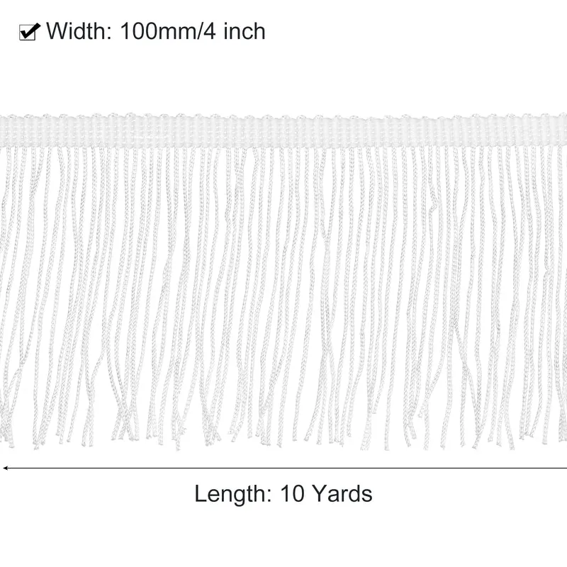 10 Yards 4 Inch Chainette Fringe Trim Tassel Sewing Trim for Clothes, White