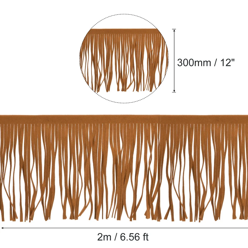 2 Yards 12 Inch PU Leather Fringe Trim DIY Tassel Fringe for Sewing Brown