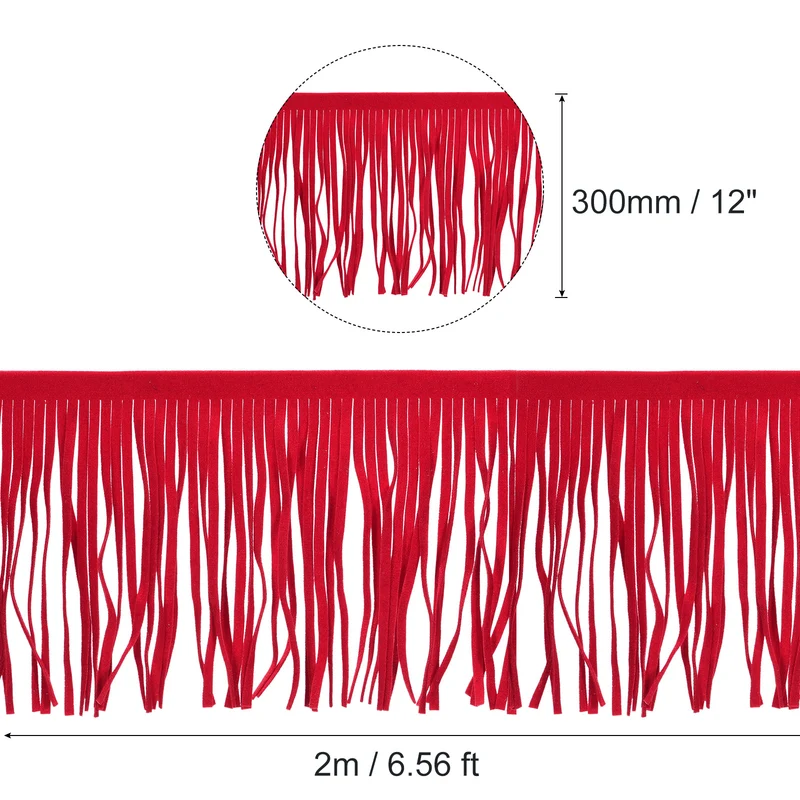 2 Yards 12 Inch PU Leather Fringe Trim DIY Tassel Fringe for Sewing Red