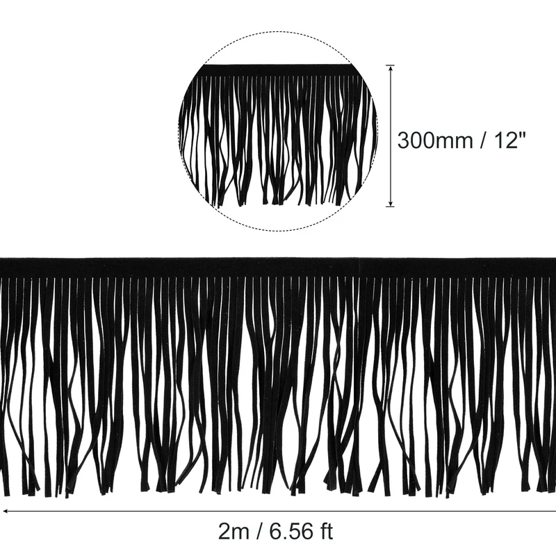 2 Yards 12 Inch PU Leather Fringe Trim DIY Tassel Fringe for Sewing Black