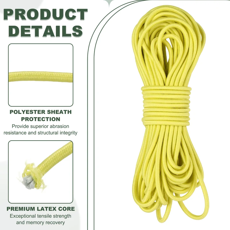 1/8 Inch Elastic Bungee Shock Cords 26 Feet Stretch String Rope, Yellow