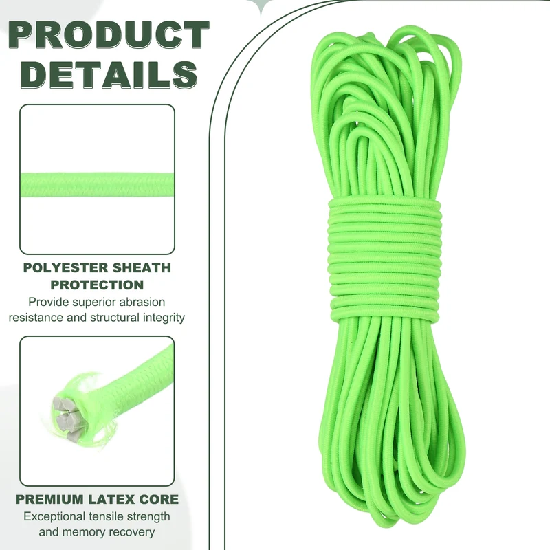 1/8 Inch Elastic Bungee Shock Cords 49 Feet Stretch String Rope, Green