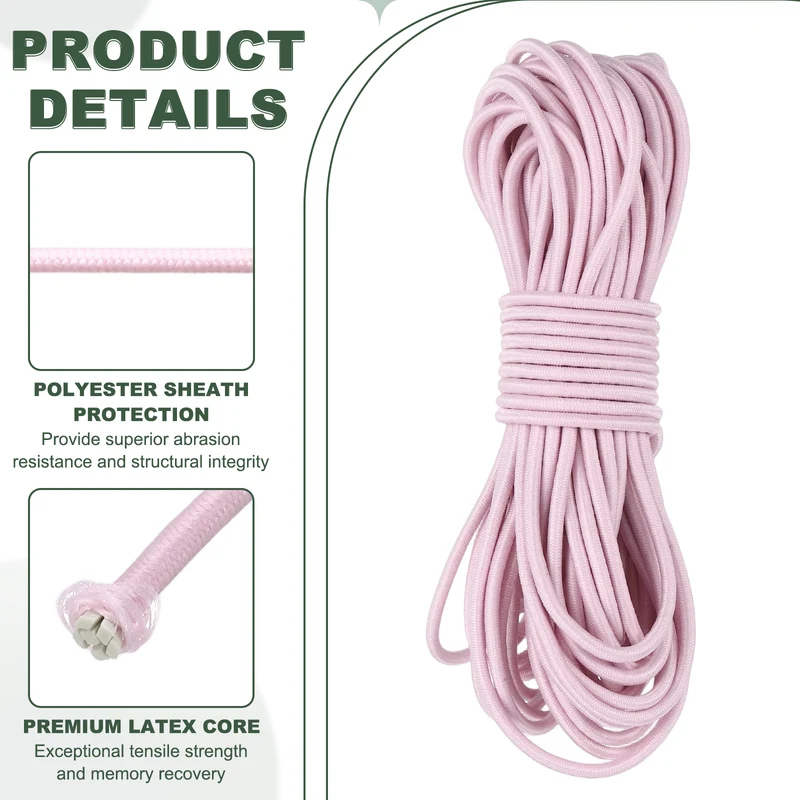 1/8 Inch Elastic Bungee Shock Cords 26 Feet Stretch String Rope, Pink