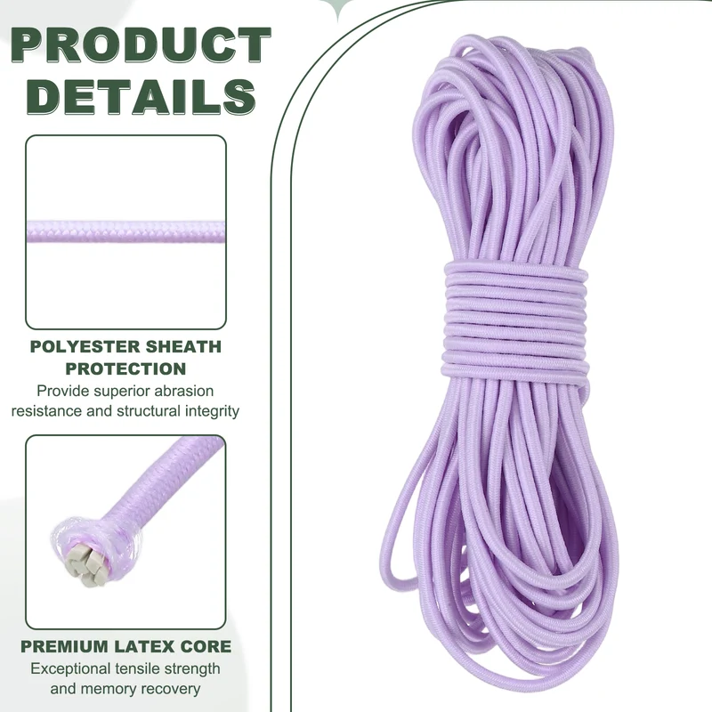 1/8 Inch Elastic Bungee Shock Cords 26 Feet Stretch String Rope, Pink Purple