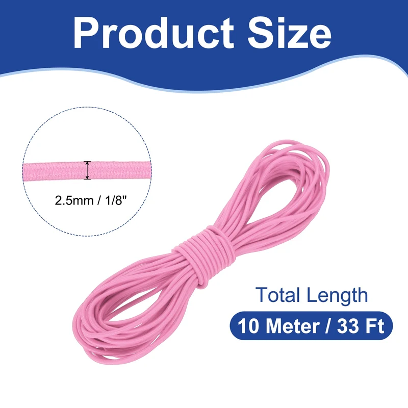 1/8" x 33' Elastic Bungee Cord, Bungee Shock Cord, Pink
