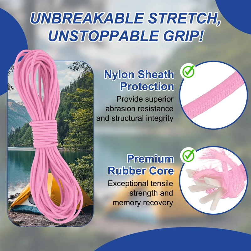 1/8" x 33' Elastic Bungee Cord, Bungee Shock Cord, Pink