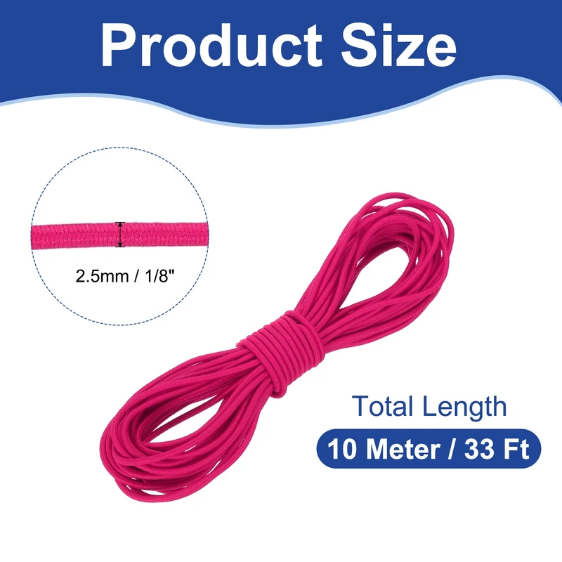 1/8" x 33' Elastic Bungee Cord, Bungee Shock Cord, Rose Red