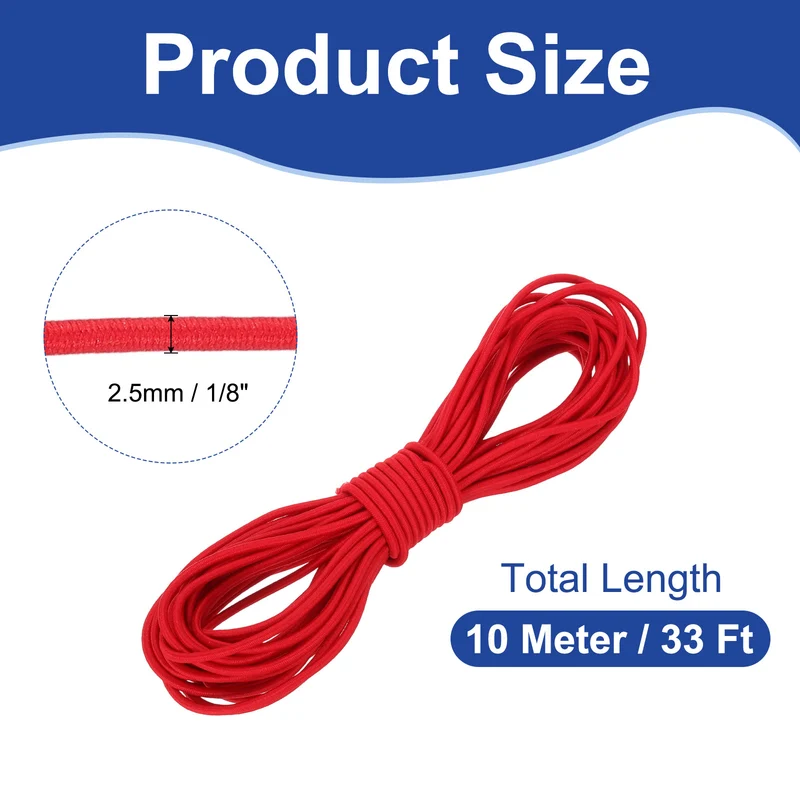 1/8" x 33' Elastic Bungee Cord, Bungee Shock Cord, Red