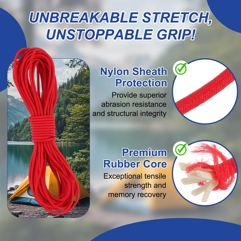 1/8" x 33' Elastic Bungee Cord, Bungee Shock Cord, Red