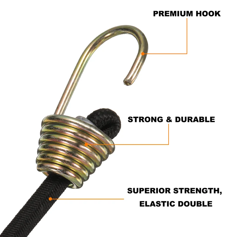 20Pcs Bungee Cord with Hooks 10" Rubber Bungee Cords for Outdoor, Black