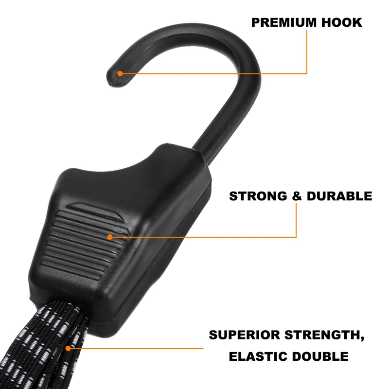 1Pcs Bungee Cord with Hooks 19" Rubber Bungee Cords for Outdoor, Black White