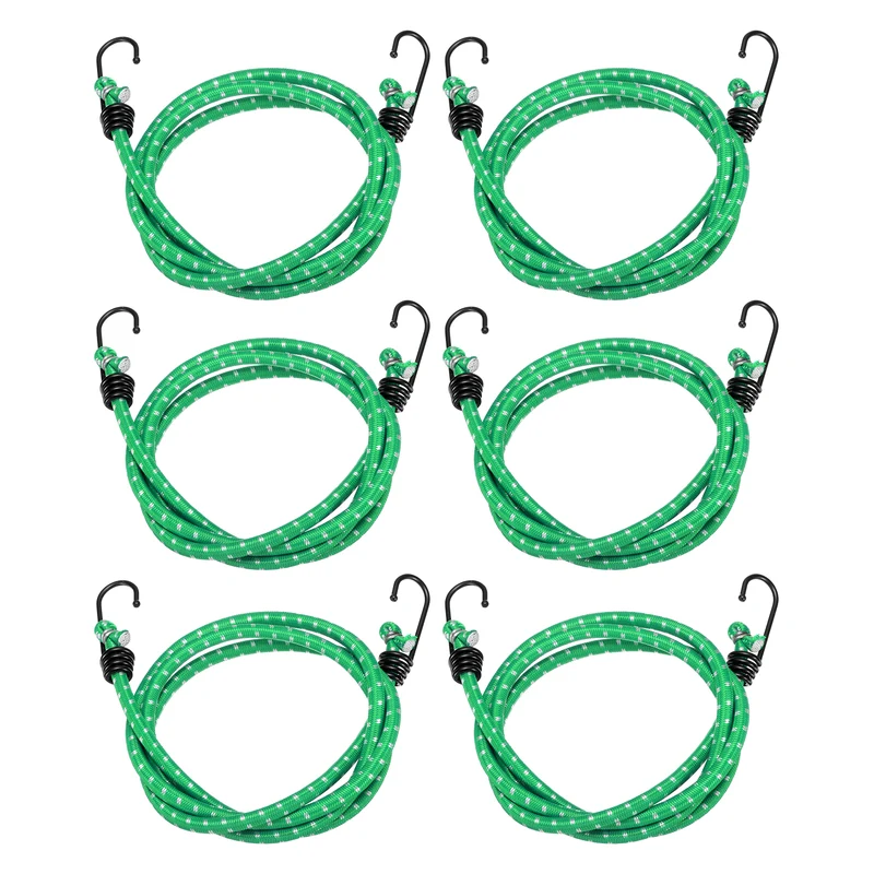 6Pcs Bungee Cord with Hooks 60" Rubber Bungee Cords for Outdoor, Green