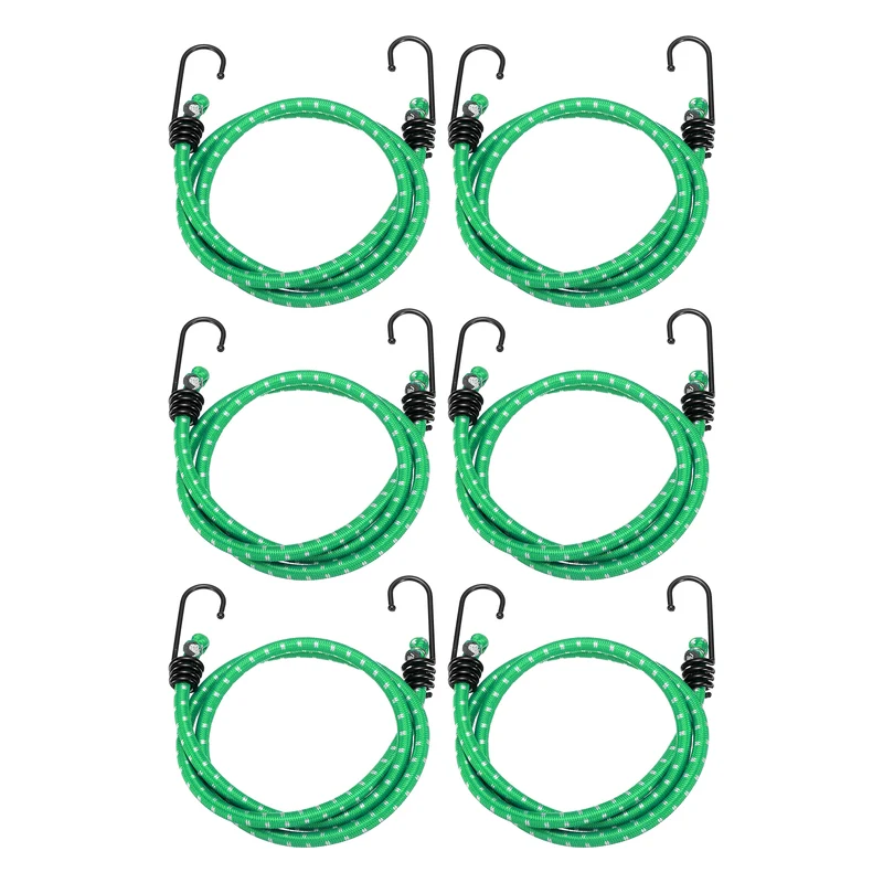 6Pcs Bungee Cord with Hooks 40" Rubber Bungee Cords for Outdoor, Green