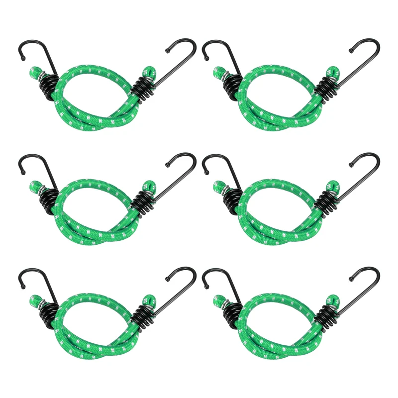 6Pcs Bungee Cord with Hooks 16" Rubber Bungee Cords for Outdoor, Green